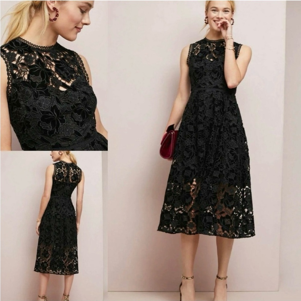 Shoshanna Glengarry Velvet Floral Lace Sleeveless Black Dress Cocktail Size 10
